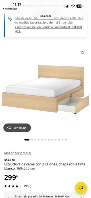 Cama Ikea MALM + Colchón