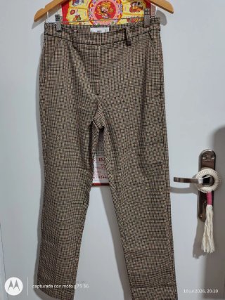 Pantalón Mango Cuadros Marrón