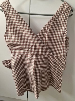 Blusa cuadros marrón y blanco