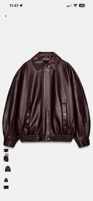 Cazadora Bomber Efecto piel burgundy de Zara