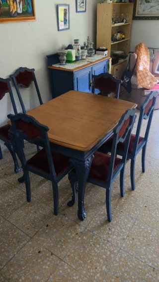 Conjunto Muebles Comedor Vintage Azul restaurados