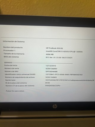 Portátil HP i5 Gen 8 Plata
