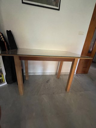 Mesa de camilla rectangular madera y cristal