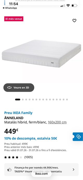 Colchón Ikea ANNELAND 160x200 con 6 años garantia