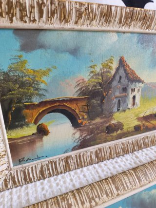 Set 3 Cuadros Pintura Paisaje Puente.