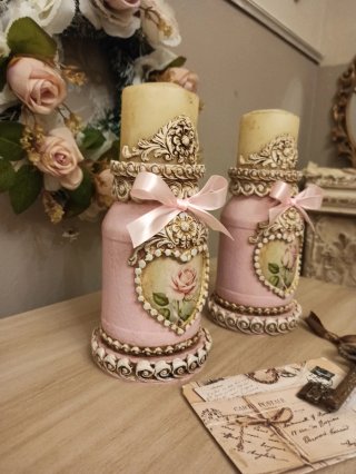 Pareja Candelabros Shabby Chic Rosas