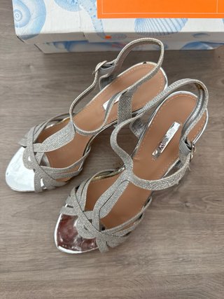 Tacones Porronet Plata Brillantes