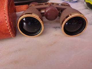 Prismáticos antiguos con funda de cuero. Mignon.