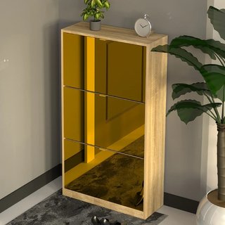 Scarpiera 3 Ante a Specchio Marrone Slim con Maniglia