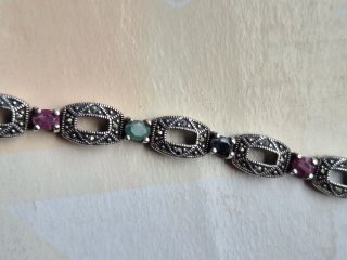 Pulsera Plata Envejecida con Piedras Multicolor