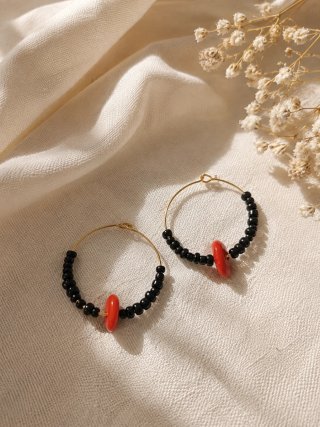 Pendientes Aro Acero Inoxidable Negro y Rojo