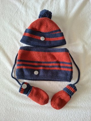 Conjunto gorro, braga y guantes rayas