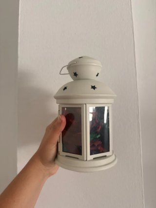 Farol portavelas metálico blanco estrellas