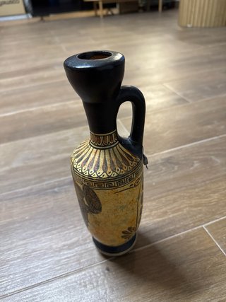 Jarrón Cerámica Griego Negro y Dorado