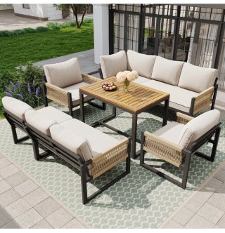 Conjunto Exterior Mesa y Sofá Beige
