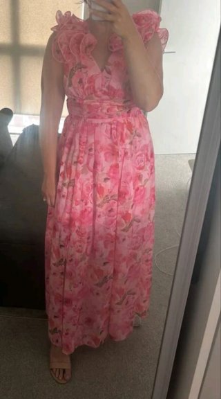 Vestido fiesta flores rosa talla M