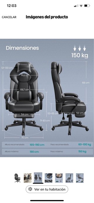 Silla Gaming Ergonómica Songmics Negro/Gris