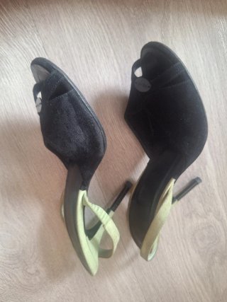 Zapatos Rochas Vintage Lujo Negros y Verdes