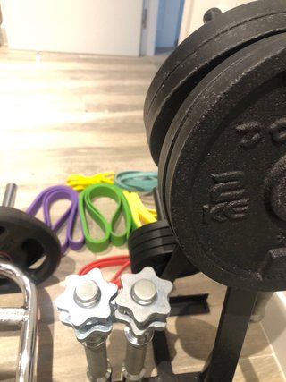Barra, discos y bandas de gimnasio