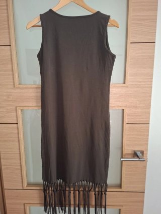 Vestido verde militar de algodon con flecos