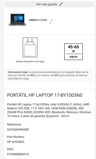 Portátil HP Laptop 17-BY1003NS Argento