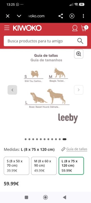 Colchón perro Leeby talla L 8x75x120cm
