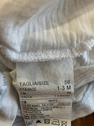 Lote 2 Camisetas Bebé Benetton - Talla 1-6 meses