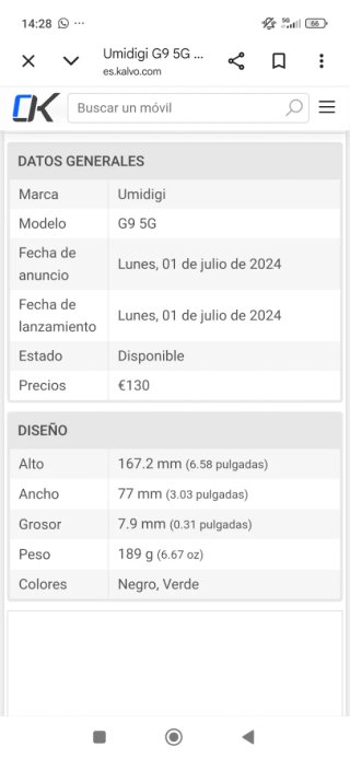 Teléfono Umidigi G9 5G 128GB 12GB RAM