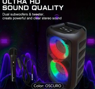 Altavoz Negro con Micrófono y Luces