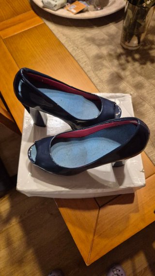 Zapatos Peep Toes Azul Tacon