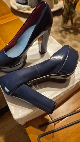 Zapatos Peep Toes Azul Tacon