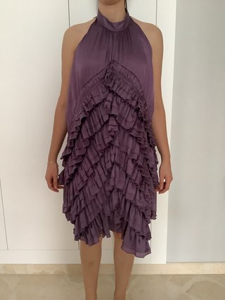 Vestido halter talla L – color morado, elegante