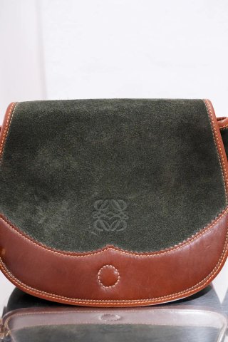 Bolso Loewe Vintage Piel y Ante Verde Marrón