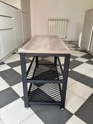 Banco scarpiera in legno e metallo con 2 ripiani 30x73x45