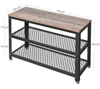 Banco scarpiera in legno e metallo con 2 ripiani 30x73x45