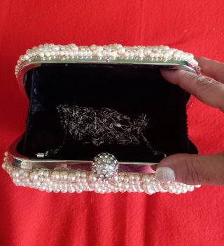 Bolso Clutch Perlas Blancas y Plata