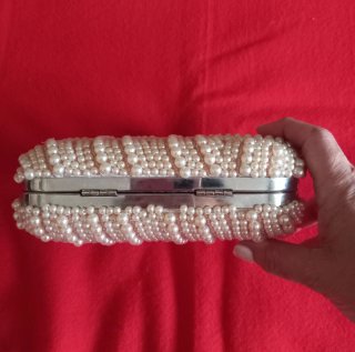 Bolso Clutch Perlas Blancas y Plata