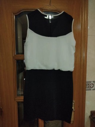 Vestido gasa y punto FRK negro y blanco