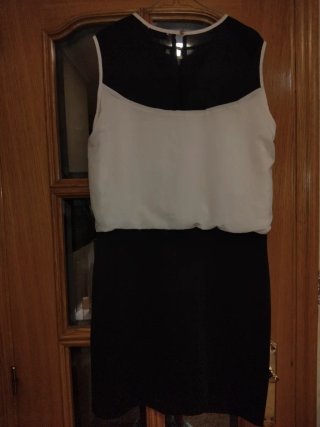 Vestido gasa y punto FRK negro y blanco