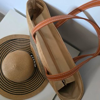 Conjunto bolso capazo y sombrero rayas