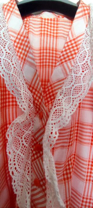 Blusa vintage naranja/blanca hecha a mano Vichy