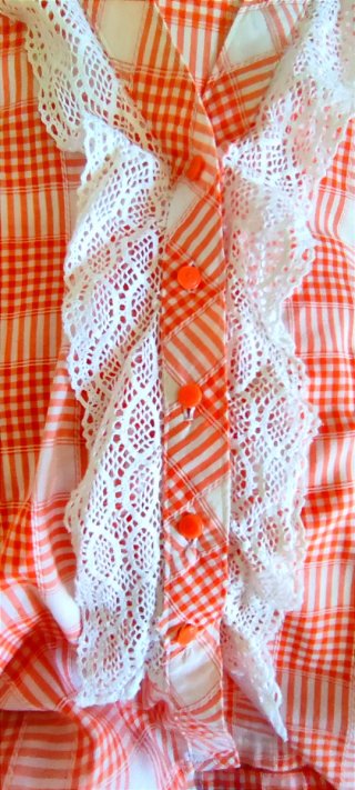 Blusa vintage naranja/blanca hecha a mano Vichy