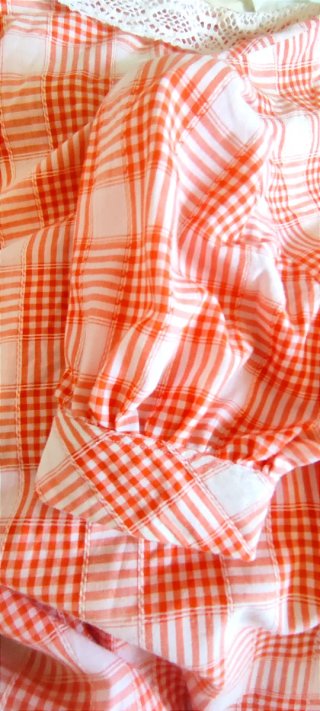 Blusa vintage naranja/blanca hecha a mano Vichy