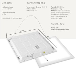 Pack 2x Panel LED 45x45cm 3000K