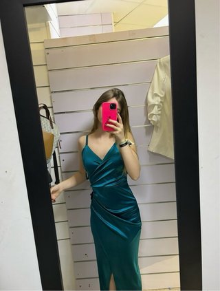 Vestido satén azul verdoso nuevo