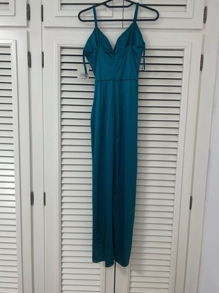 Vestido satén azul verdoso nuevo