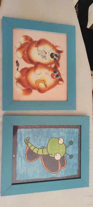2 Cuadros infantiles gatos y mariposa