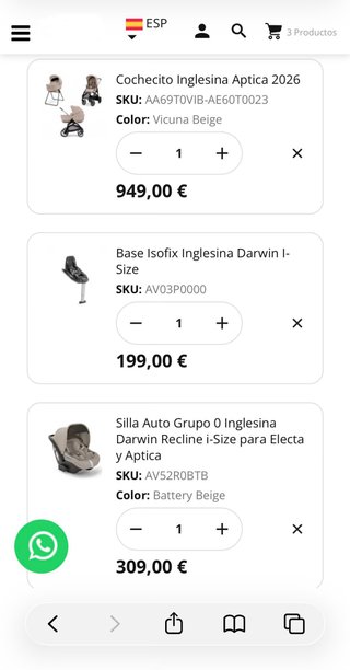Cochecito Bebé, Capazo, Grupo 0, Inglesina Aptica