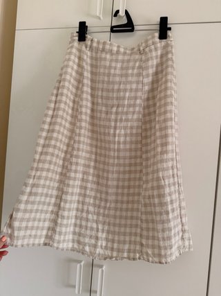 Falda midi cuadros beige