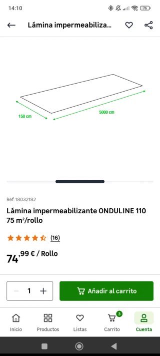 Onduline Lámina Impermeable Gris 1,5m x 50m